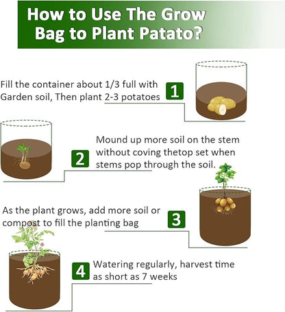 JJGoo Potato Grow Bags, 4 Pack 10 Gallon with Flap and Handles Planter Pots for Onion, Fruits, Tomato, Carrot - Green