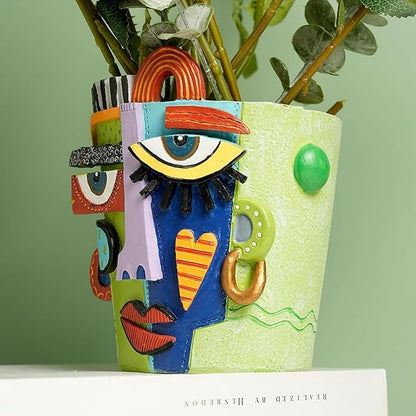 Mint Green Abstract Face Planter Pot/Picasso Flower Pot, Unique Head Planters for Indoor Plants, Abstract Face Decor, Picasso Pots for Home Decor (Large)