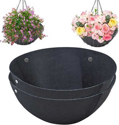 2PCS 12 Inch Round Hanging Basket Liner Fabric Non-Woven Planter Black Felt Replacement Inserts for Hanging Baskets Outdoor Plants - Avoid Bird Nesting