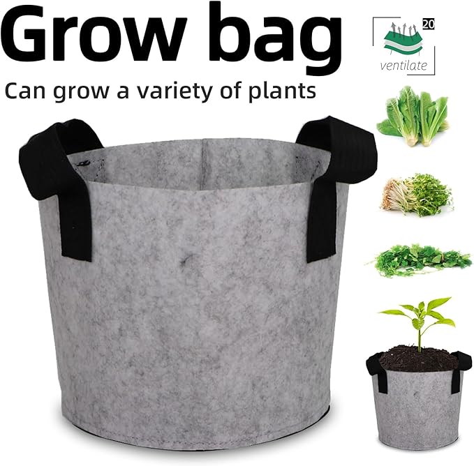 Grow Bags,Growing Pot Bags Garden Grow Bag Indoor Outdoor Fabric Aeration Plant Pot Container Flower Vegetable Pouch (Light Gray,20Gallon)