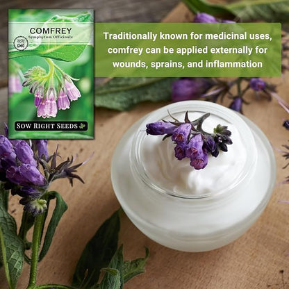 Sow Right Seeds - Comfrey Seeds for Planting - Non-GMO Heirloom Packet with Instructions to Plant an Outdoor or Indoor Herb Garden - Roots & Leaves for Home Remedies - Medicinal Salve, Oil, Tea (4)