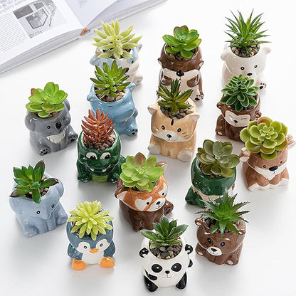 DIYOMR Cute Animals Planter, Mini Ceramic Cartoon Animal Shaped Succulent Flower Pot Indoor Air Plants Holder, Smooth Shiny Decorative Flower Cactus Planter - Plants Not Included (Groundhog)