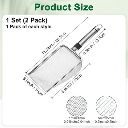 2-Pack Gardening Soil Sifter, 1/6 mm Mesh Stainless Steel Sand Soil Compost Sieve with Stainless Steel Handle for Sand/Dirt/Rock Compost [Silver Tone]
