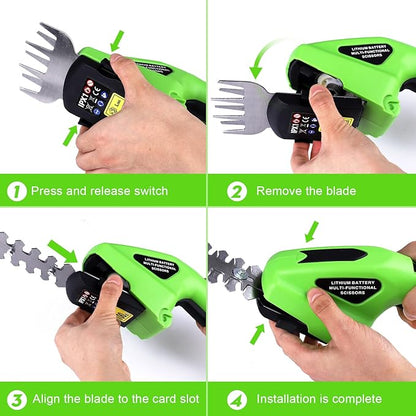 2 in 1 Handheld Hedge Trimmer & Cordless Grass Shear, 7.2V Electric Grass Trimmer Shrubbery Trimmer, Battery Bush Trimmer Hedge Shears/Grass Cutter Garden Tool for Lawn, Yard