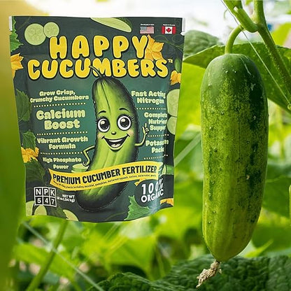 Happy Cucumber Fertilizer by Happy Nutrients Organic Premium Fertilizer for Cucumbers, Zucchini, Pumpkins, Squash & Melons – Fast-Acting, Nutrient-Rich Cucumber Plant Food for High Yields – 12 oz