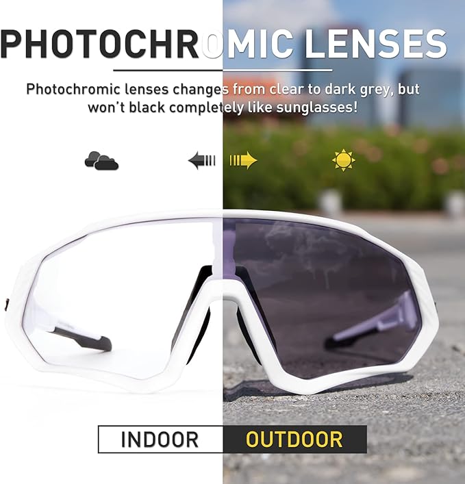 KAPVOE Photochromic Cycling Glasses Men Women Mountain Bike Sunglasses Clear MTB Bicycle Riding - K9408