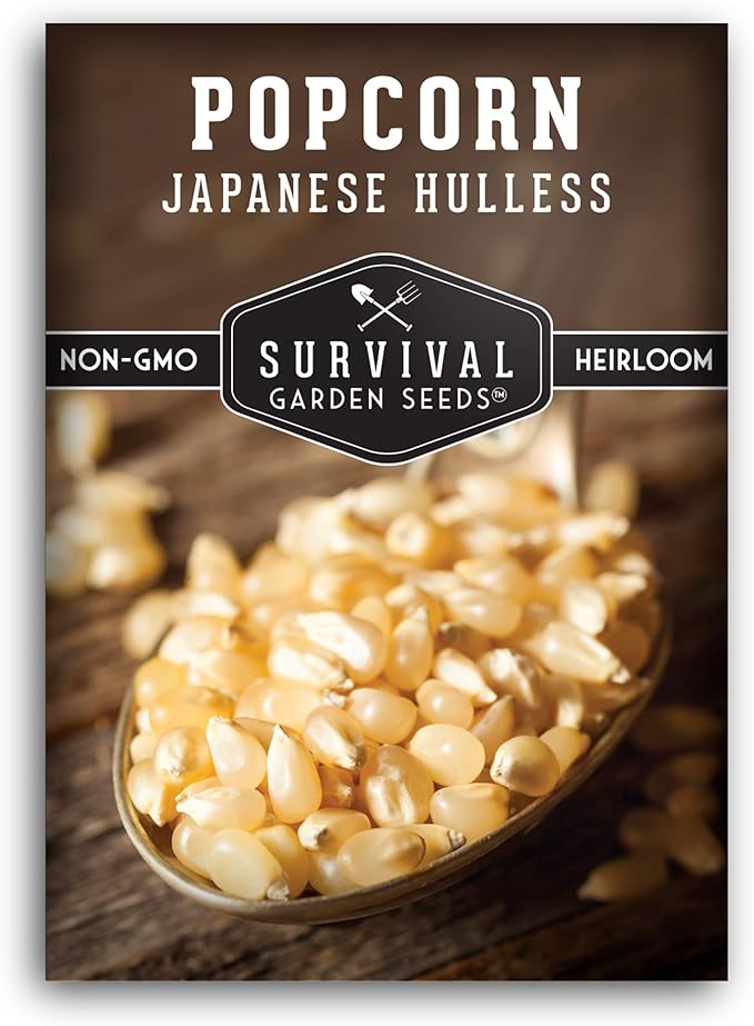 Survival Garden Seeds - Japanese Hulless Popcorn Seed for Planting - 1 Packet with Instructions to Plant and Grow Delicious Kernel Popcorn in Your Home Vegetable Garden - Non-GMO Heirloom Variety