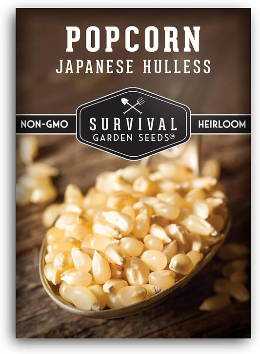 Survival Garden Seeds - Japanese Hulless Popcorn Seed for Planting - 1 Packet with Instructions to Plant and Grow Delicious Kernel Popcorn in Your Home Vegetable Garden - Non-GMO Heirloom Variety
