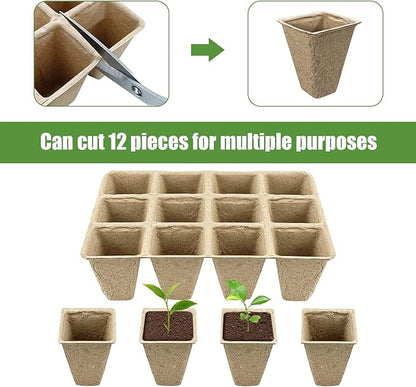 10 Pack Peat Pots, 120 Cells Biodegradable Seedling Starter Trays, Peat Pots for seedlings, Seed Starter Kit for Planting Seeds with 20 Plant Labels for Indoor Outdoor Garden