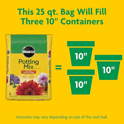 Miracle-Gro Potting Mix - for Potted Plants, Flowers Vegetables Shrubs Annuals and Perennials, Feeds Up to 6 Months - 25 qt. Bags, Pallet of 80