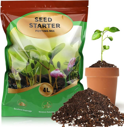 Seed Starter Potting Soil Mix 4qt, Seed Starting Mix for Germination and Growth, Loamy Compost Well-Drainaged Soil Fit for Vegetable, Flower, houseplant