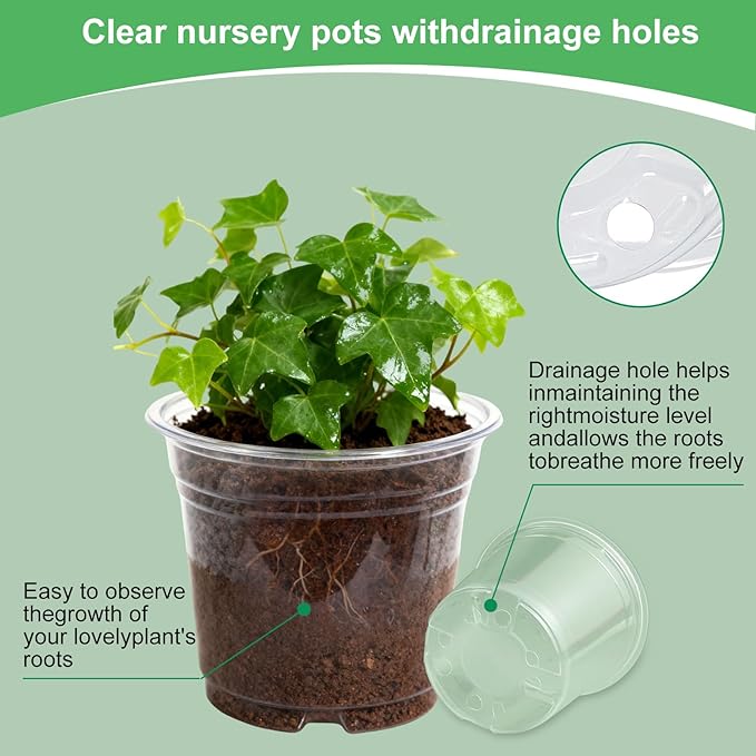 45 Pack 7/8/10 Inch Clear Nursery Pots with Drainage Holes,Higher Large Gallon Clear Plastic Pots for Plants,Plant Seedling Pot for Indoor & Outdoor Gardening