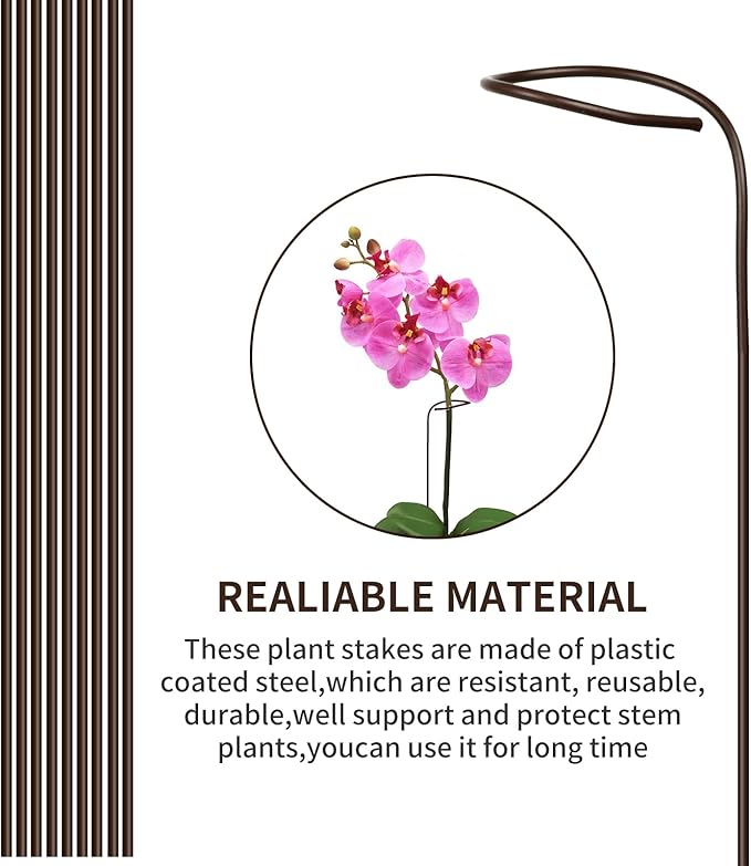 20Pcs Plant Support Stakes with 15 Pcs Plant Clips, Plant Sticks for Indoor and Outdoor Plants, Orchid Clips and Stakes,16inch Tall Bendable Single Stem Flower Stakes Bendable (20, Brown-16inch)