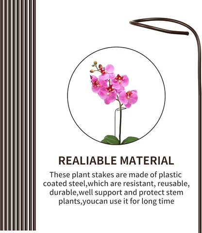 20Pcs Plant Support Stakes with 15 Pcs Plant Clips, Plant Sticks for Indoor and Outdoor Plants, Orchid Clips and Stakes,16inch Tall Bendable Single Stem Flower Stakes Bendable (20, Brown-16inch)