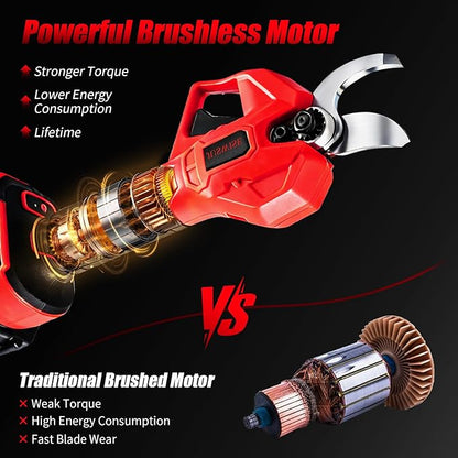 Electric Pruning Shears，2 inch (50mm) Cutting Diameter Electric Pruner with LCD Display 2 * 2.0Ah Batteries Brushless Cordless Garden Shears for Branch,Fruit,Yard and Tree Trimming