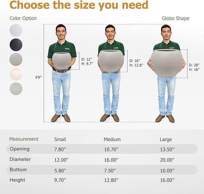 16" H x 20" D Globo Fiberstone Round Planter with Drainage Hole, Smooth Finishes, Weather Resistant for Indoor and Outdoor Use, Included 2 Extra Coco Mats (Taupe, 13.5" Pot Opening)