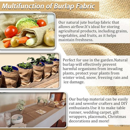 Burlap Fabric Roll, 12" x 30 Feet Burlap Garden Fabric Natural Jute for Decorations, Crafts, Weddings, Table Runner, Landscaping, Plants & Tree Covering