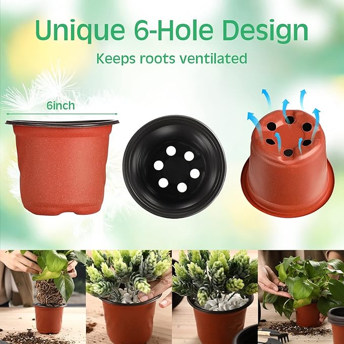 6 Inches Plastic Plants Nursery Seed Starting Pots Planter Planting Seedling Pots Seedling Flower Plant Container for Garden Cutting Transplanting (200 Pcs)