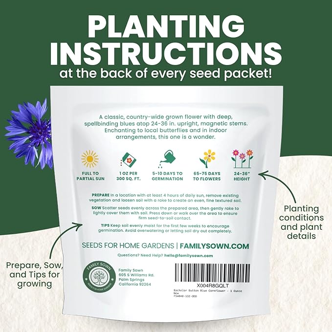 Blue Cornflower – 4,000 Seeds for Planting – 2026 Season – 1 Ounce Pouch