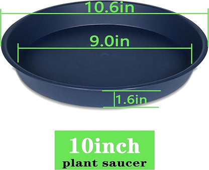 2 Pack of 10 inch Plant Saucer Gray, Heavy Duty Plastic Plant Saucer 10 inch Round, Durable Plant Tray for Pots, Plant Saucers for Indoors, Plant Trays for Planter 9"/10" (10", Blue)