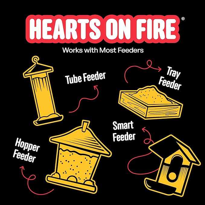 Hearts on Fire Hot Bird Seed – 10 lb. 100% Hulled Sunflower Hearts with Chili Pepper Oil – No Waste Bird Seed for Outside Feeders