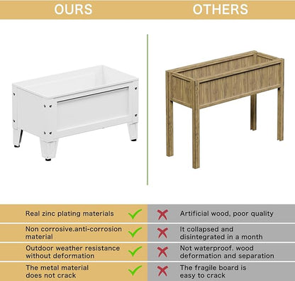 Elevated Metal Planter Box Stand Heavy Duty Raised Garden Bed for Vegetables Flowers Herbs Indoor Outdoor Use, White