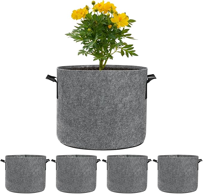 5-Pack Plant Grow Bags 5 Gallon Grow Bags 300G Thickened Fabric Pots with Durable Handles Plant Garden Grow Pots for Fruits/Vegetables/Flowers/Plants [Grey]