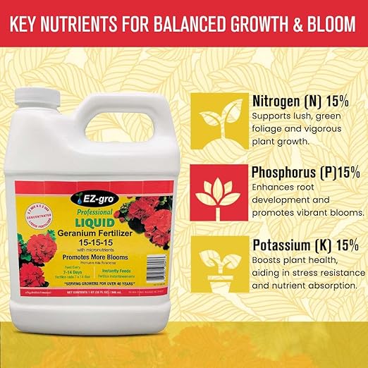 Geranium Fertilizer by EZ-GRO | 15-15-15 is a Plant Food for All Geranium Plants