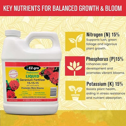 Geranium Fertilizer by EZ-GRO | 15-15-15 is a Plant Food for All Geranium Plants