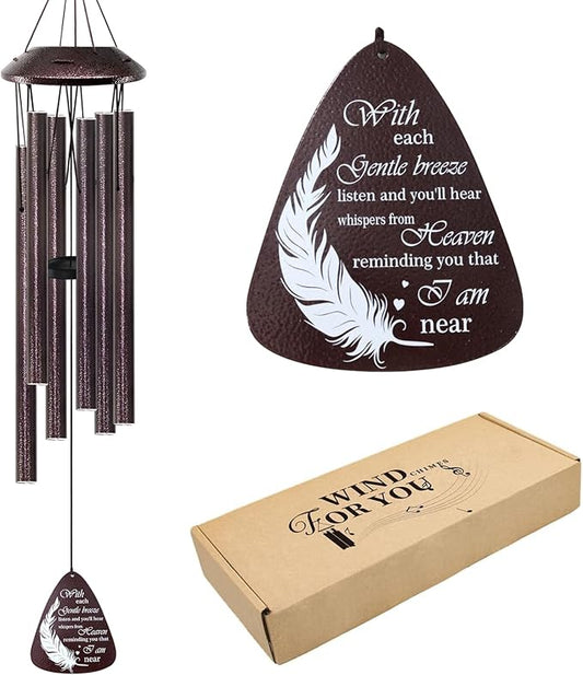 Memorial Wind Chimes for Loss of Loved One – Sympathy Wind Chime with Saying “with Each Gentle Breeze” – Remembrance Bereavement Gift for Garden, Patio, or Outdoor Decor