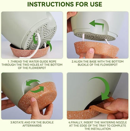 8/9/10 Inch Large Self Watering Pots, Plastic Flower Pots with Multi Mesh Drainage Holes and Water Level Indicator & Deep Reservoir for Indoor Outdoor Garden Plants and Flowers (Green)