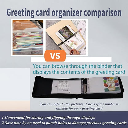 greeting card organizer binder and birthday card holder book,christmas card photo album,binder for greeting cards with sleeves,Suitable for 5x7in, 4x6in, 3x5in cards holds 120 cards (black)