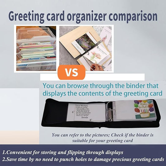 greeting card organizer binder and birthday card holder book,christmas card photo album,binder for greeting cards with sleeves,Suitable for 5x7in, 4x6in, 3x5in cards holds 120 cards (black)