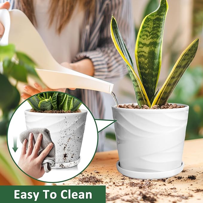 8 Inch Plant Pot,Ceramic Planter with Drainage and Saucer,Ceramic Pots for Plants,Indoor Plant pots,Ceramic Flower pots(Pure White)