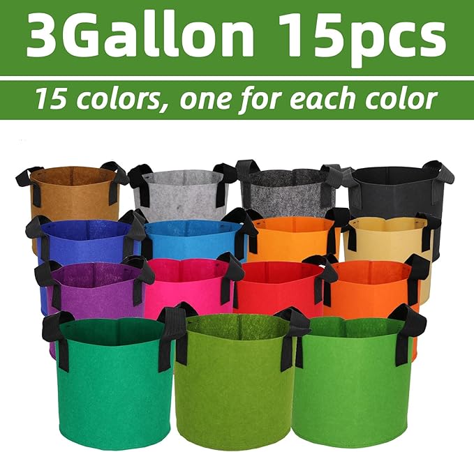 Grow Bags,Growing Pot Bags Garden Grow Bag Indoor Outdoor Fabric Aeration Plant Pot Container Flower Vegetable Pouch (Mixed 15colors,3 Gallon)