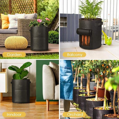 10 Gallon Plant Bags, 2 Pack Planting Pouch Breathable Non-Woven Fabric Grow Pot Garden Heavy Duty Plant growing Bags with Handles and Access Window Black