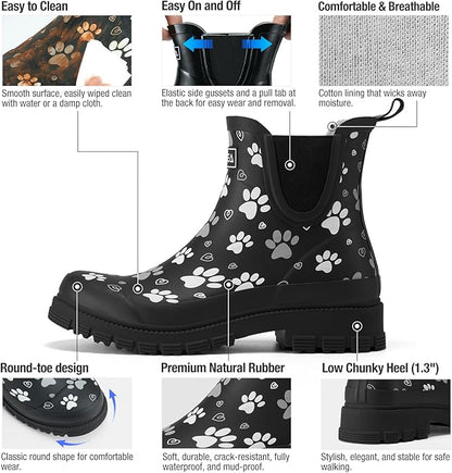 HISEA Ankle Rain Boots for Women Waterproof Chelsea Short Rubber Garden Shoes for Ladies Lightweight Fashion