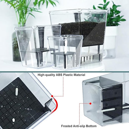 Self Watering Pots Set, 3 Pack 5/4.1/2.7 Inch Self Watering Pot for Indoor Plants, Clear Flowers Pot Planter with Deep Reservoir for Spider Plant, Orchid, African Violet