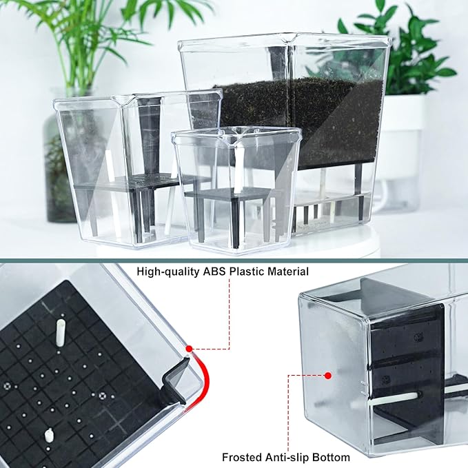 Self Watering Pots Set, 3 Pack Self Watering Pots for Indoor Plants, Clear Planter Pot with Deep Reservoir for Spider Plant, Orchid, African Violet (Clear, 3 Medium)