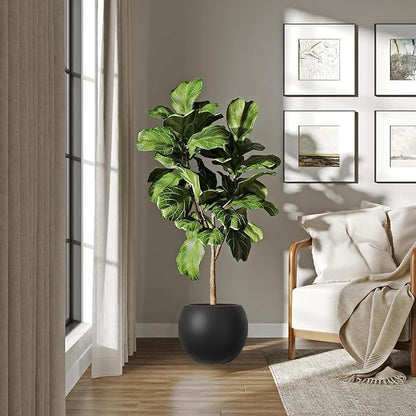 10 H x 14" Dia (10" Pot Opening) Round Fiberstone Planter with Drainage Hole, Black, Indoor/Outdoor Large Plant Pot for Home Patio Garden, Ideal for Large Plants