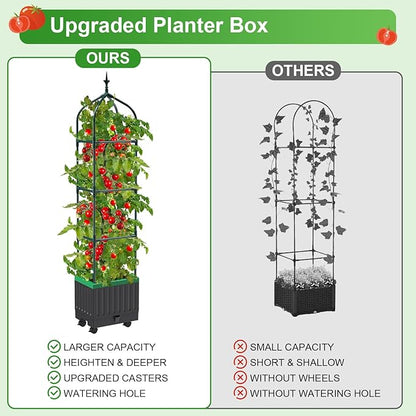 Raised Garden Bed Planter Boxes with Trellis,1pcs 70.9"Self-Watering Tomato Planter Boxes with Trellis for Climbing Vegetables Plants Flowers Tomato with Wheels,Use for Indoor Outdoor (Black)