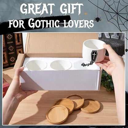 3 Pcs Decor Gift for Women Planter Ceramic Gift Animal Plant Pot with Bamboo Tray for Office Home Farm House Bathroom Kitchen Christmas Decorations (No Plants Included)(Gothic)