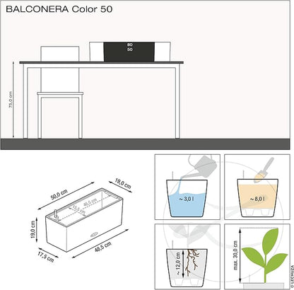 Lechuza BALCONERA Color 50 Slate, Self-Watering Window Box (Railing Planter), H7.5 L19.7 W7.5 in