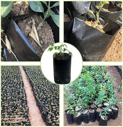 DredQcco 100PACK Plant Grow Bags,Thicken PE Seedling Bag Fruit Tree Seedling Cup Bonsai Planting Bag with Breathable Holes for Garden Black Planting Bags Nursery Bags (4.7'' Dia x 8'' H)