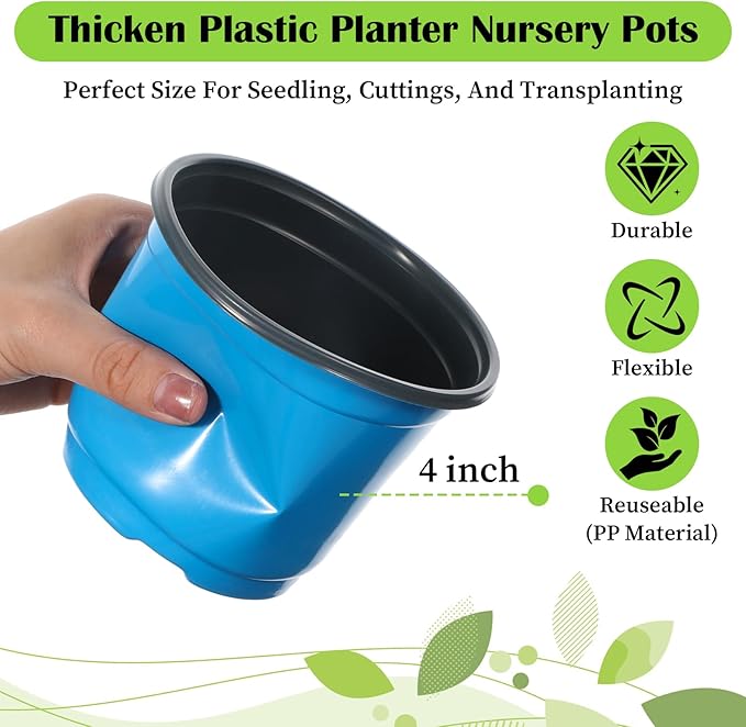 150 Pcs 4 Inch Plastic Nursery Pots Seedling Starting Pots with Drainage Holes Thicken Flower Planters Seed Starting Indoor Outdoor for Seedling Cutting Transplanting(Multicolor)