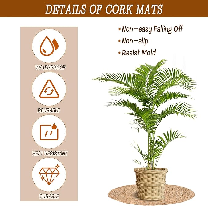 6 Pack 16 Inch Large Woven Plant Coasters for Floor, Natural Seagrass Plant Mats for Indoor House Plants, Thick Round Flower Pot Pads for Carpet & Hardwood Protection, Boho Farmhouse Decor