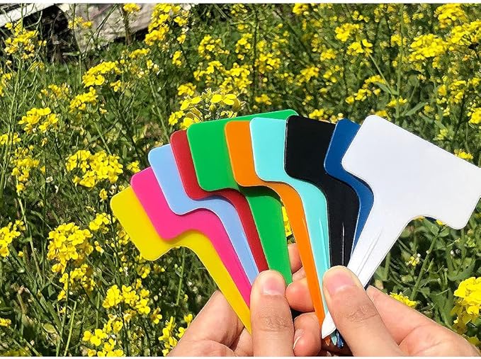 SEIWEI 20Pcs Garden Plastic Plants Labels for Marking Potted Plants Multicolor Greenhouse Flower Trees Stakes Markers Tags T Shape