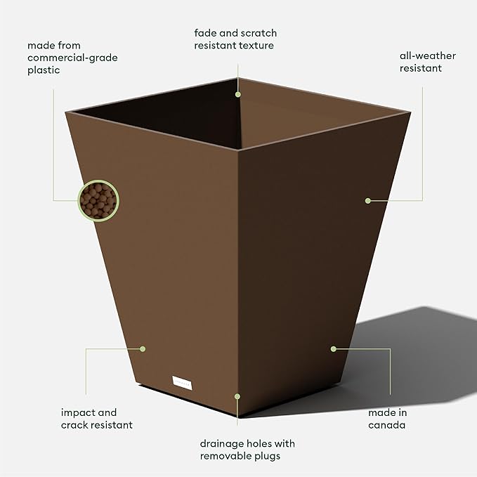 Veradek Pure Series Nobleton Plastic Planter - Large Pots for Indoor or Outdoor Porch/Patio | Durable All-Weather Use with Drainage Holes | Modern Planter Décor for Flowers, Shrubs, Trees