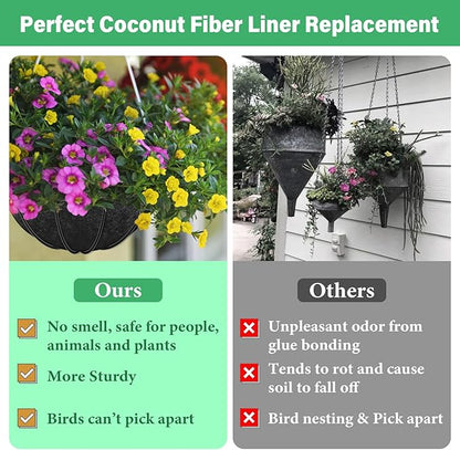 Riare 2 Pack 14 Inch Round Fabric Planter Basket Liner- Hanging Basket Liners Replacement Coco Fiber Liner Alternative for Hanging Basket Flowers (Prevent Birds from Nesting)