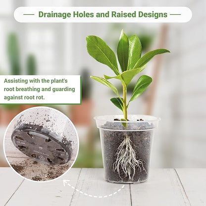 GREANER 6 Inch Nursery Pots, 15 Packs Clear Seeding Pots, Reinforced Plastic Nursery Pots with Drainage Holes, Transparent Garden Pots Planter for Indoors Outdoor Plants(20 Pcs Plant Labels)